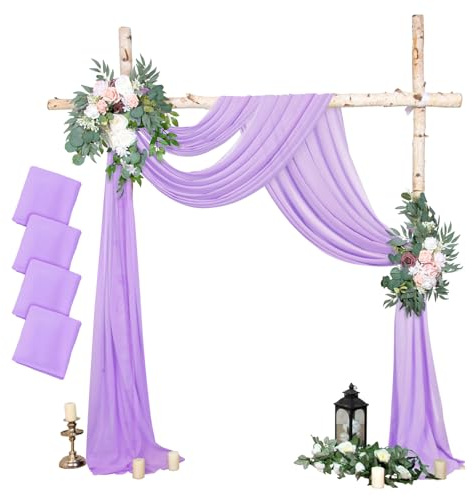 AMZLOKAE Lavender Wedding Arch Draping Fabric - 4 Panels 29x18ft Sheer Chiffon Curtains for Ceremony Backdrop, Arbor Decor, Bridal Shower,Party, Light Purple Drapery Scarf for Ceiling Decor