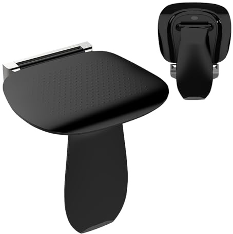 Heuffe Siège de Douche Rabattable Mural Pied Fixe - 200kg Portée Max, Tabouret Pliable Adulte/PMR, Surface Anti-Dérapant, ABS Noir pour Salle de Bain
