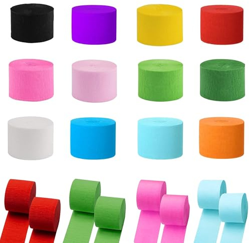 12 rullar kräppapper färgglada 12 färger kräppapper crepe band papper papper streamare för födelsedagsfest bröllop karneval party dekoration (4,5 cm x 25 m)