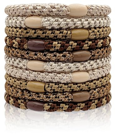 Kisvic Lot de 10 élastiques cheveux pour filles, multicolores, élastiques à la mode, élastiques à tresser pour femme, élastiques à cheveux pour cheveux épais et bouclés (marron)