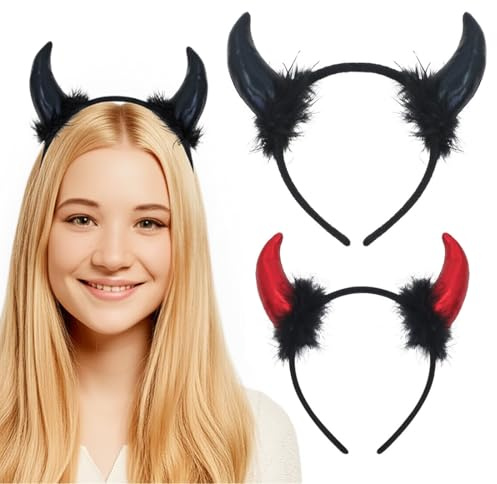2 Pezzi Cerchietto Halloween Donna, Copricapo con corno da diavolo Regina Corna Copricapo Unisex Corna del Diavolo, per Halloween Terrore Festa Carnevale