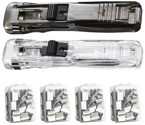 Small Stapler - PP+Metal, 4.52x0.9x0.59in Portable Handheld Compact Stapling Tool | Reusable Push Stapler Binder, 200 Clips for Children, Home, Arts, Office, School, Classroom, Desk