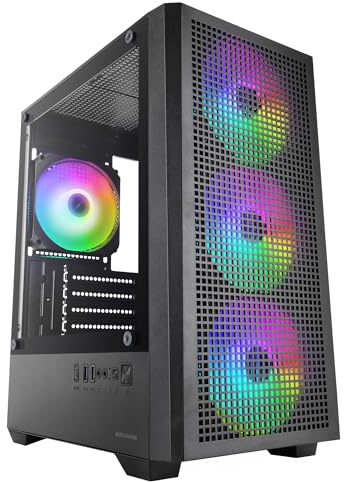 Mars Gaming MC-Vector, Caja PC Gaming Micro-ATX y Mini-ITX, 4X Ventiladores ARGB FDB 120mm, Cristal Templado, Frontal Mesh, Doble Cámara, Soporte Refrigeración Líquida 120mm, USB-C, Negro