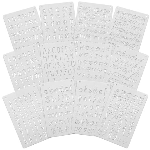 12 Pcs Alphabet and Number Letter Stencil Set, Reusable Plastic Templates for Crafts, Painting, Cake Decorating, T-Shirts and Card Making