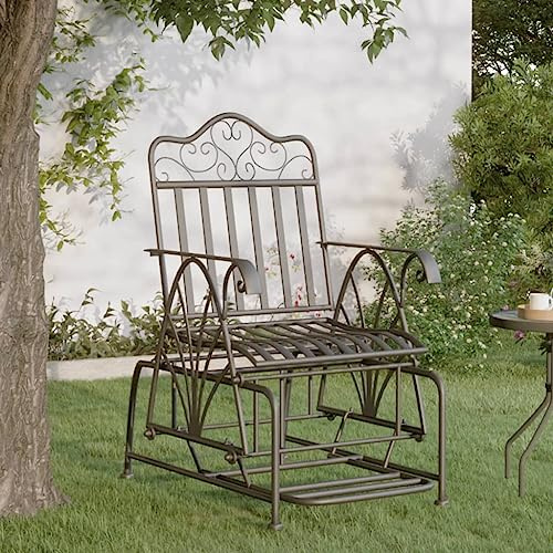 GPUTYGHN Banc à bascule en métal en acier, chaise à bascule de 61 cm avec accoudoirs pour jardin et terrasse, banc élégant avec dossier haut, charge jusqu'à 110 kg