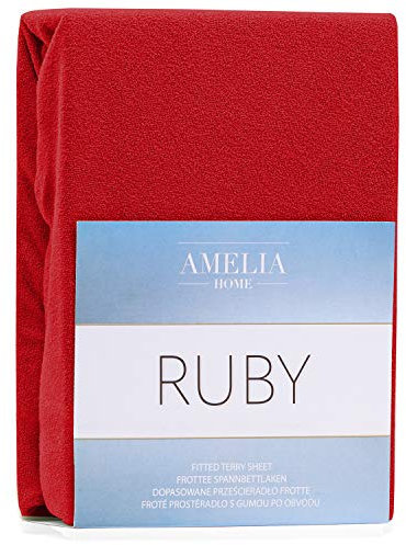 AmeliaHome Spannbettlaken 160x200-180x200 cm Frottee Baumwolle Spannbetttuch, rot