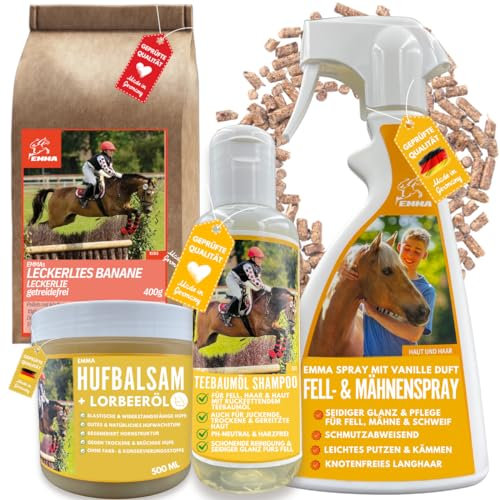 Mähnenspray Schweifspray Für Pferde I Pferde Shampoo I Huffett Pferde I Pferde Leckerlies I Tolles Pferdepflege Set Kinder + Leckerli Pferd 4 Teile I Putzzeug Pferdepflege I Inhalt Putzbox Pferde