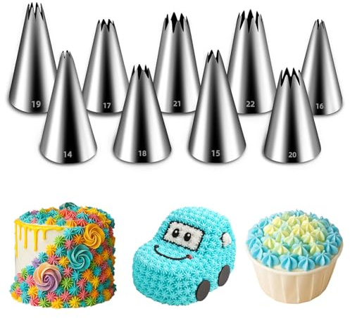 Suuker Open Star Piping Tips Set,9 Pieces French Star Tube Set Frosting Nozzle Kit,Stainless Steel Star Pastry Tips for Cupcakes Cakes Cookies Decorating (Small Size)
