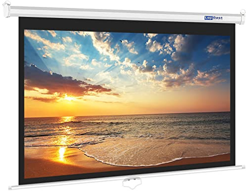LopBast Screen 82-INCH Manual Pull Down White Projector Screen 16:9 1.2 Gain Retractable Auto-Locking 4K 8K 3D Ultra HD for Home Theater Movie Office Game Projection Screen with Slow Retract Mechanism