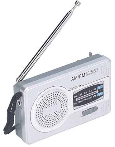 Portable Radio, Silver Grey Color Plastic Material Waterproof Case Manual Switch Battery Power Supply AM FM Radio Small Lightweight for Indoor for Outdoor BC-R2033