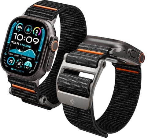 Spigen Dura Pro Flex Ultra Armband Entwickelt für Apple Watch Ultra 2/1 49mm, Serie 10 46mm und Serie 9/8/7/6/5/4/SE 45mm,44mm Einstellbare Solo Loop Strap - Schwarz