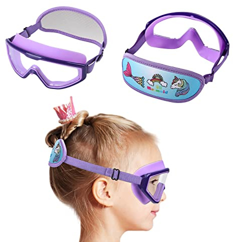 RUIGAO Kids Swim Goggles Age 4-12, Toddler Goggles No Tangle, Child Swimming Mask/Bungee Strap/Soft Band (1PK - Purple Unicorn)