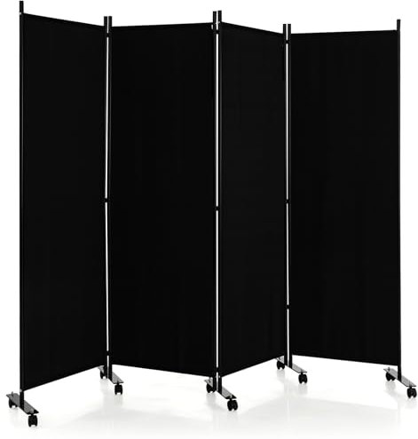 LIFEZEAL 4 Teilig Raumteiler Faltbar, 225 x 173 cm Trennwand mit Rollen, Raumteiler Stehend aus Metallrahmen, Paravent Stellwand für Wohnzimmer & Esszimmer