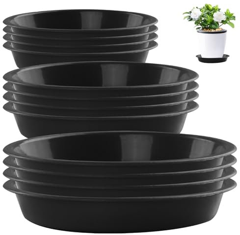 12PCS Plastic Plant Saucer, 6 8 10 Inch Large Flower Pot Drip Trays, Heavy Duty Plant Water Catcher Tray, Round Plant Trays for Pots, Indoors Outdoors Plant Trays for Pots Plant Pot Saucers Plastic Pl