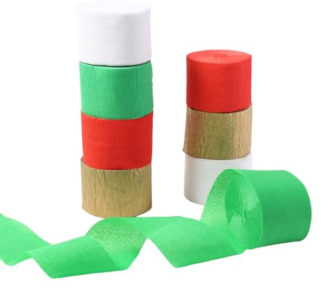 8 Rolls 25mx4.5cm Crepe Paper Streamers Party Streamers for Birthday Party Wedding Decorations (Christmas)