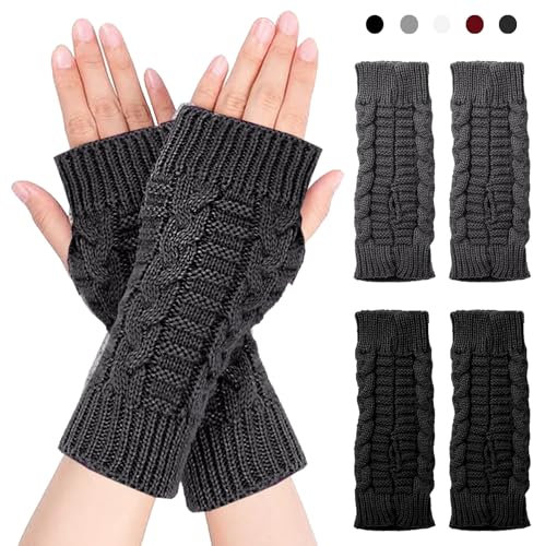 LUKIUP 2 Paar Pulswärmer Damen, Fingerlose Handschuhe, Pulswärmer, Handstulpen, Arm Warmers, Weicher Strick, Warm Strick Handschuhe Pluswärmer Winter Handschuhe Fingerlos Handgelenk Armstulpen