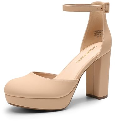 DREAM PAIRS Scarpe Donna Eleganti con Tacco Alto, Plateau e Punta Chiusa, Cinturino alla Caviglia, Scarpe da Sposa e Festa,Size 37,Nudo,DWUMPU2534
