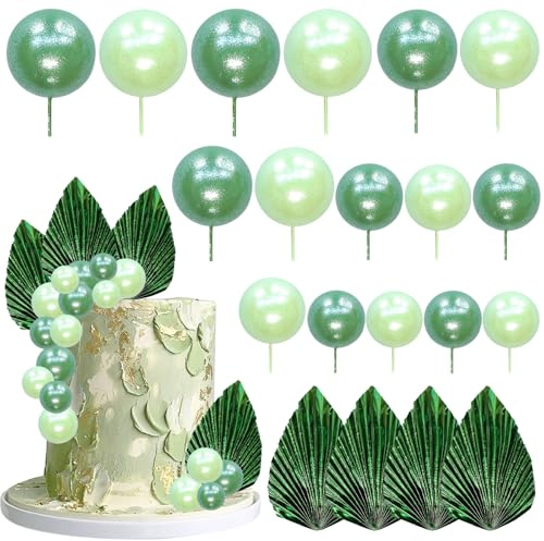 20 Piezas Bolas para Decoración de Tartas, Decoración de Tarta Hojas de Palma, Boho Decoración para Tartas, Adornos de Bolas para Pasteles para Cumpleaños, Bodas, San Valentín, Fiestas (A)