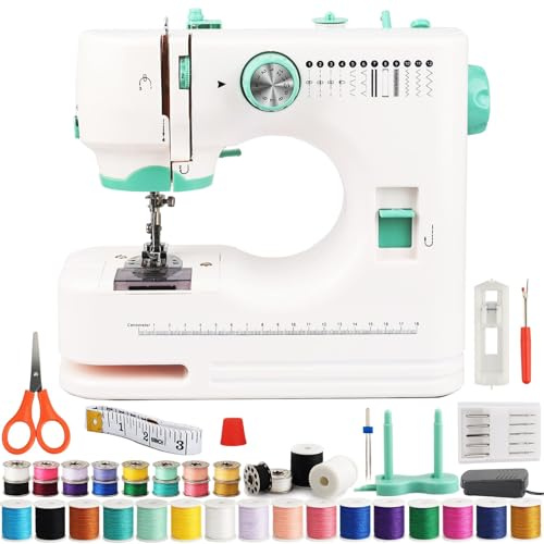 FONCOOD Macchina da cucire per principianti, 12 punti, macchina da cucire elettrica per bambini e adulti, macchina da cucire portatile con set di accessori, ideale per fai da te, artigianato e