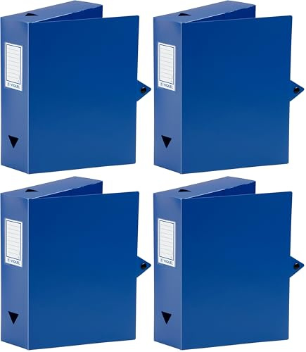 Viquel - Boite de Classement Documents A4 ESSENTIEL - Dos 8 cm - Plastique Souple Résistant - Porte-Étiquette - Bouton Pression - Fabriqué en France - Bleu (Lot de 4)