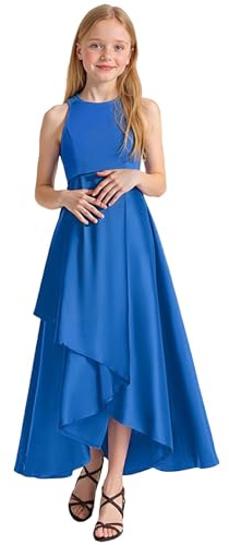 Générique Abito da ragazza, cerimonia, matrimonio, principessa, estate, in cotone, senza maniche, floreale, chic, per bambini, battesimo, festa, comunione, design ballo A217, blu, 13-14 Anni