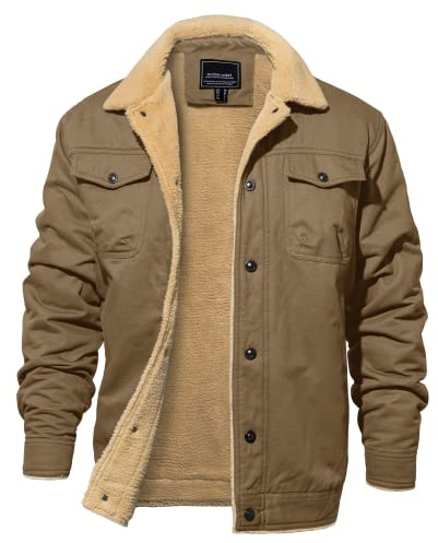 EKLENTSON Veste militaire pour homme - En polaire chaude - Coupe-vent - Col à revers épais - Style militaire - Style militaire - Pour homme, kaki, XL