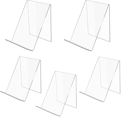 SWAWIS 5 Stück Acryl Buchstütze Buchständer Prospektständer Buchaufsteller Acrylaufsteller 13 x 11,5 x 10 cm Transparent Warenträger Warenstütze Schrägsteller Prospekthalter