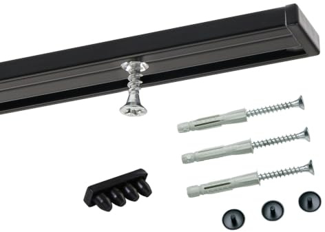 Deco-Rum, gardinskena i mått, aluminium, 1-vägs förborrad, gardinskena, takfäste för skjutgardin, gardiner med fästmaterial, svart, 150 cm, minimal