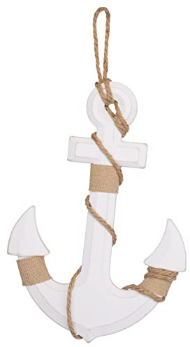 Brandsseller Gancio decorativo a forma di ancora, look marittimo, 32,5 x 22 x 2,5 cm, in legno con cordoncino