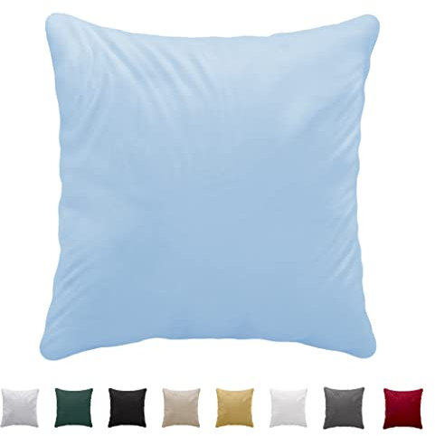 Kissenbezug 40x40 aus 100% Baumwoll-Jersey 150 g/qm - Hellblau - Mit Reißverschluss - Twinzen Kissenbezüge 40 x 40 cm - Kissenhülle Öko Tex Zertifiziert - Ultra weich und atmungsaktiv