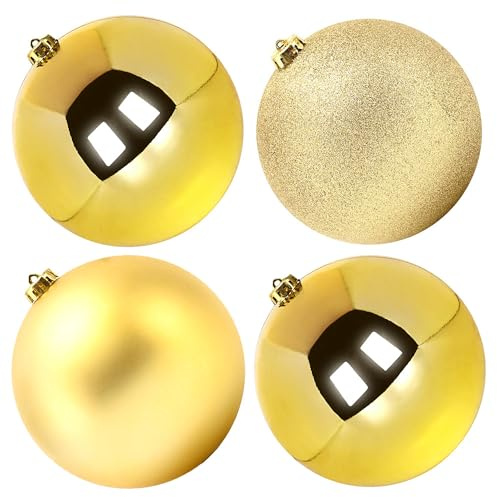 Benjia Extra Large Christmas Baubles, Giant Big Huge Xmas Shatterproof Plastic Ball Ornaments Set for Outdoor Outside Lawn Yard Tree Hanging Decorations Decor (20cm/200mm, 4 Packs, Gold)