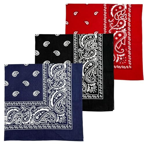 MDSTYLE 3 PCS Extra Large Bandanas 68.5 x 68.5 100% Cotton for Men & Women Paisley Handkerchief Headband Scarf Jumbo Bandana