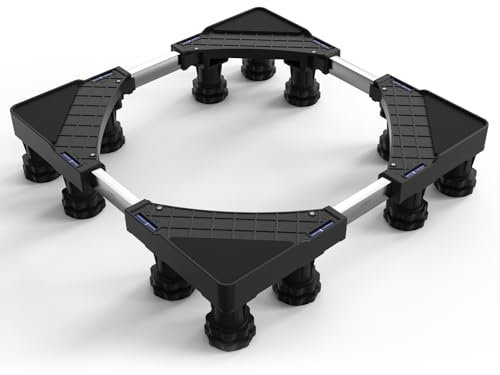 DEWEL Base de Lavadora de 12 Pies, Base de Frigorífico Universal Ajustable para Secadora, Carga de Oso 500kg Base Ajustable Ancho 46-60cm, Altura 10cm-13cm, Negro