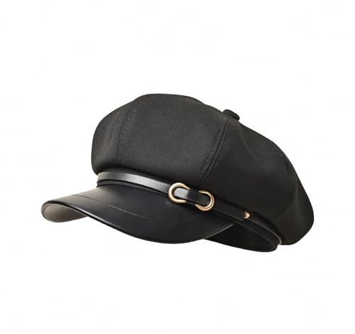 FJQZWTK Womens Newsboy Cap Fashion PU Leather Cabbie Painter Hat Beret Cap Black