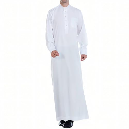Caftán para Hombre – Túnica Musulmana Abaya Djellaba (Blanco, M)