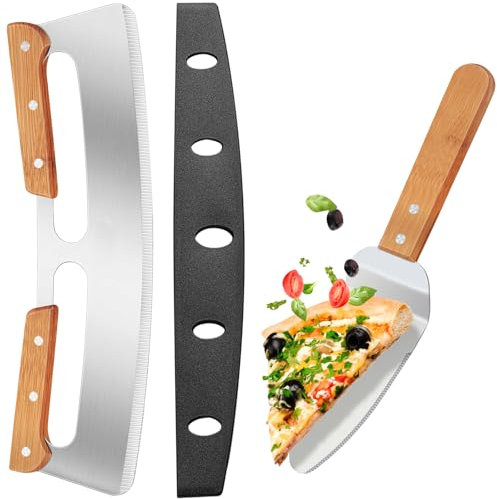 Taglia Pizza | Tagliapizza in Acciaio Inox 35cm & Pala per Pizza | con Manico in Legno e Coprilama | Lavabile in Lavastoviglie | Tagliapizza Coltello (Pizza Cutter) per Tagliare Pizze, Torte e Waffle