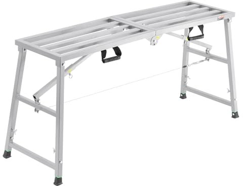 VEVOR Plataforma de Trabajo, Altura Ajustable de 4 Velocidades, Escalera de Acero de Aleación Plegable, Carga de 360 kg, Pies de Goma Antideslizantes, para Limpieza y Lavado, 1450 x 495 x 700 mm