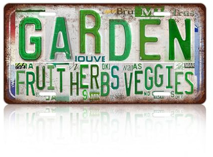 Vintage Garden Metal Tin Sign License Plate Wall Decor for Garden Lover 12 x 6 Inches - fruit herbs veggies
