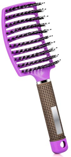 Detangle Hair Brush, Hair Extension Brush Faster Blows Drying, Hair Brush Detangler with Boar Bristles For Wet/Dry/Thick/Long Hair Women, Purple