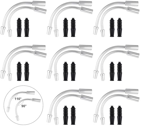 TIESOME Bike V Brake Noodle Cable Guide Pipe Set, with 16 Pcs Bicycle Brake Cable Guide Pipe and 16 Pcs Rubber Boots for Mountain and Road Bike Accessories (90°and 120°)