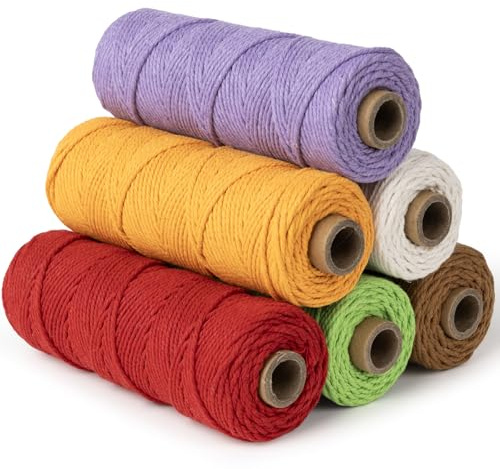 GUBOCA makramégarn 2 mm x 100 m, set om 6 färger, för gör-det-själv-hantverk, vägghängning, dekoration, bohodekoration (6 färger B)