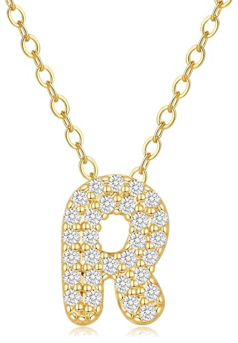 VIROMY Collana Iniziale Oro-Collana con Ciondolo a Forma di R Lettera Placcata in Oro 14 Carati Compleanno San Valentino da Donna