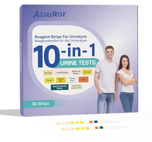 30 x Urinary Tract Infection Rapid Tests, 10-Parameter Urine Test Strips – Detects Bilirubin, Urobilinogen, Ketone, Glucose, Protein, Blood, Nitrite, pH, Specific Gravity, Leukocytes
