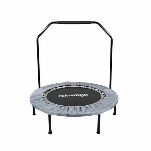 Relaxdays Mini Trampolino con Barra di Supporto, Ø 102 cm, Pieghevole Fino a 120 kg, Fitness