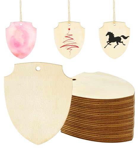 PH PandaHall 50pcs Unfinished Wood Shield Ornaments DIY Craft | 10x8cm Badge Cutouts Wooden Police Officer Symbol for Medieval Theme Birthday Party Decoration Knights Favors