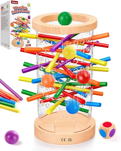 Giochi per Bambini 3 4 5 6 Anni, Educativi Montessori per Motricità Fine e Logica, Giochi da Tavolo in Legno per Famiglia con Bastoncini Colorati, Dadi e Palla – Regalo per Bambina e Bambino