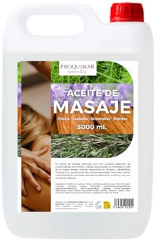Aceite de Masaje con Romero, Almendra, Lavanda e Hinojo | Relajante, Revitalizante y Aromático – Textura Suave, Hidratante y Profesional – 5 Litros