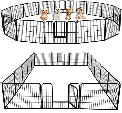Yaheetech Dog Playpen Outdoor, 24 inch 16 Panels Dog Pen Indoor Heavy Duty Puppy Exercise Pen Metal Pet Fence for RV Camping/Yard/Garden