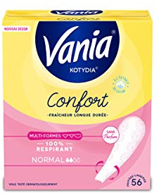 Vania - Protège-Slips Confort Normal Multi-Formes Sans Parfum (boîte de 56 pièces) – Protège-lingeries 100% respirants – Protection hygiénique avec sensation d'effet au sec, de confort et de fraîcheur
