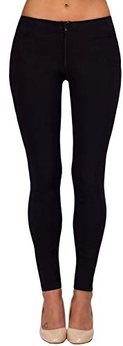 Lexi Fashion Ladies Womens Girls Black Trousers Super Skinny Slim Leg Fit High Stretch Work School Office Uniform Mid Rise Zip Up Pull On Pocket Pants UK Size 14